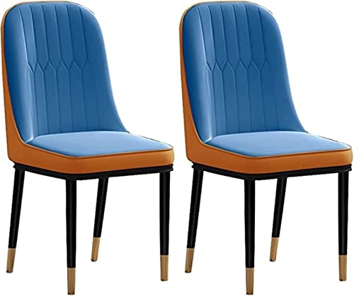 AMAZWI Küchen- und Esszimmerstühle, modernes PU-Leder, wasserdicht, hohe Rückenlehne, gepolstert, weiche Sitz-Seitenstühle mit Metallbeinen, 2 Stück (Blau + Orange) von AMAZWI