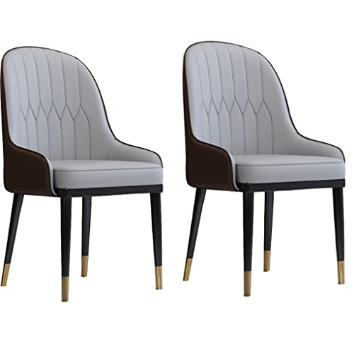 AMAZWI Küchenstuhl, Esszimmerstühle, 2er-Set, mit Armlehnen, Rückenlehne, wasserdicht, PU-Seitenstuhl für Büro, Lounge, Esszimmer (Hellgrau + Braun) von AMAZWI