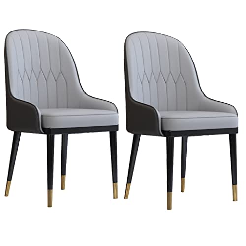 AMAZWI Küchenstuhl, Esszimmerstühle, 2er-Set, mit Armlehnen, Rückenlehne, wasserdicht, PU-Seitenstuhl für Büro, Lounge, Esszimmer (Hellgrau + Grau) von AMAZWI