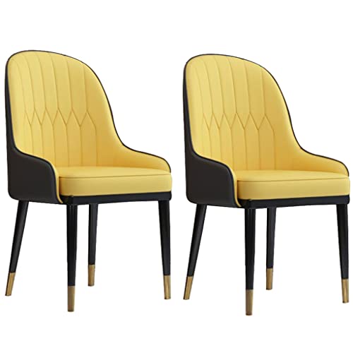 AMAZWI Küchenstuhl, Esszimmerstühle, 2er-Set, mit Armlehnen, Rückenlehne, wasserdicht, PU-Seitenstuhl für Büro, Lounge, Esszimmer (gelb + grau) von AMAZWI