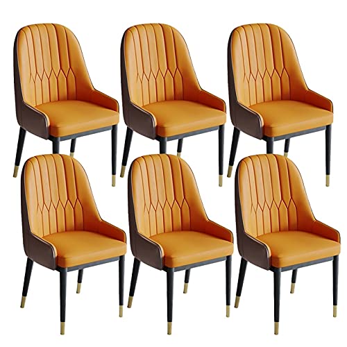 AMAZWI Küchenstuhl, Esszimmerstühle, modernes PU-Leder, hohe Rückenlehne, weiche Sitzfläche, Metallbeine, Lounge-Theke, Akzentstühle (Tangerinefarbe + Kaffeefarbe), 6 Stück von AMAZWI