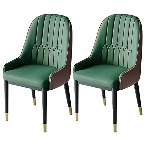 AMAZWI Moderne Esszimmerstühle 2er-Set，Küchen-Wohnzimmer-Stühle，PU-Leder Mit Hoher Rückenlehne, Weicher Sitz，Metallbeine Lounge-Theken-Akzent-Stühle(Green+Coffee) von AMAZWI