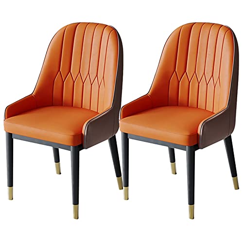 AMAZWI Moderne Esszimmerstühle 2er-Set，Küchen-Wohnzimmer-Stühle，PU-Leder Mit Hoher Rückenlehne, Weicher Sitz，Metallbeine Lounge-Theken-Akzent-Stühle(Orange+Coffee) von AMAZWI