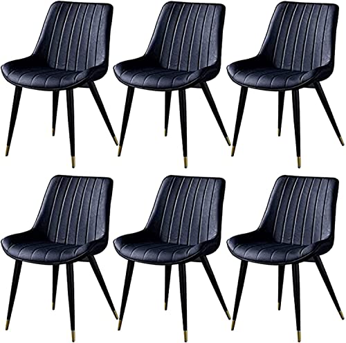 AMAZWI Küchenstuhl Esszimmerstühle 6er Set PU Leder Rückenlehne Metallbeine Küchenstühle Retro Wohnzimmer Schlafzimmer Balkon Stuhl (Schwarz) von AMAZWI