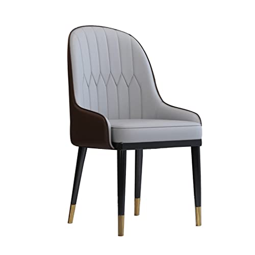 AMAZWI Küchenstuhl aus Leder, Esszimmerstühle mit Armlehnen und Rückenlehne, wasserdicht, PU-Seitenstuhl mit Metallbeinen, für Büro, Lounge, Esszimmer, Küche, Schlafzimmer (Hellgrau + Braun) von AMAZWI