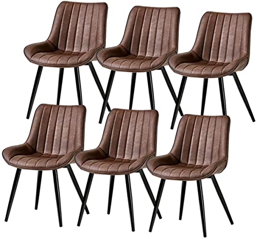 AMAZWI Küchenstuhl aus PU-Leder, Esszimmerstühle, 6er-Set, mit Rückenlehne und gepolstertem Sitz, Metallbeine, Wohnzimmer, Lounge, Thekenstühle (braun) von AMAZWI