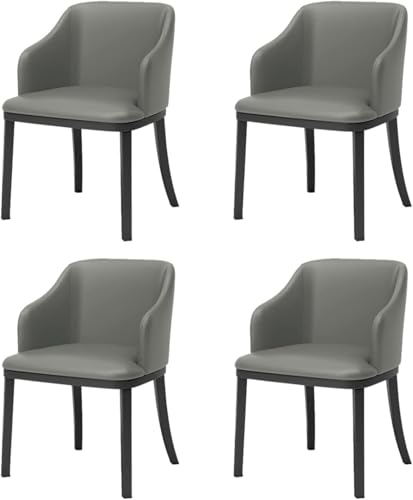 AMAZWI Moderne Esszimmerstühle Kunstleder 4er-Set Küche Wohnzimmer Lounge-Esszimmerstühle Mit Gepolstertem Sitz Mit Hoher Rückenlehne Und Schwarzen Metallbeinen(Grey) von AMAZWI