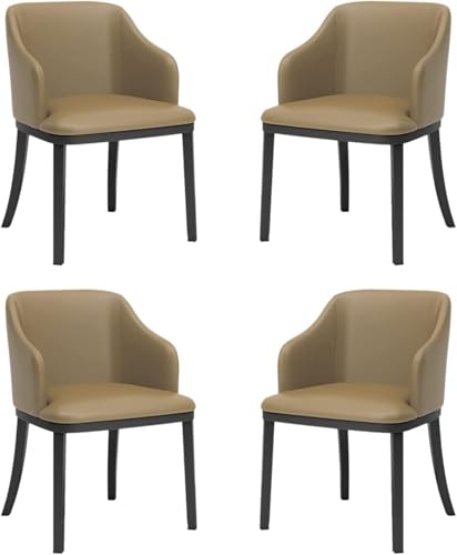 AMAZWI Moderne Esszimmerstühle Kunstleder 4er-Set Küche Wohnzimmer Lounge-Esszimmerstühle Mit Gepolstertem Sitz Mit Hoher Rückenlehne Und Schwarzen Metallbeinen(Khaki) von AMAZWI