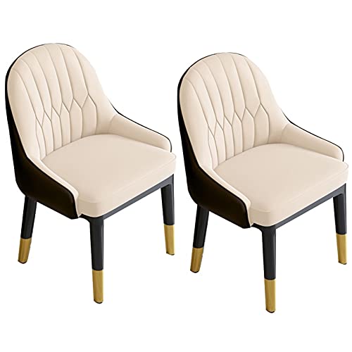 AMAZWI Moderne Küchen-Esszimmerstühle, Kunstleder, Akzentstühle, hohe Rückenlehne, weicher Sitz, Wohnzimmerstühle mit Metallbeinen, Büro-Lounge-Stuhl, Beige + Dunkelbraun, 2er-Set von AMAZWI