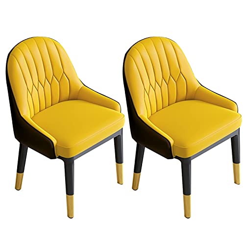 AMAZWI Moderne Küchen-Esszimmerstühle, Kunstleder, Akzentstühle, hohe Rückenlehne, weicher Sitz, Wohnzimmerstühle mit Metallbeinen, Büro-Lounge-Stuhl, Gelb + Dunkelbraun, 2er-Set von AMAZWI