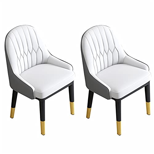 AMAZWI Moderne Küchen-Esszimmerstühle, Kunstleder, Akzentstühle, hohe Rückenlehne, weicher Sitz, Wohnzimmerstühle mit Metallbeinen, Büro-Lounge-Stuhl, weiß + grau, 2er-Set von AMAZWI