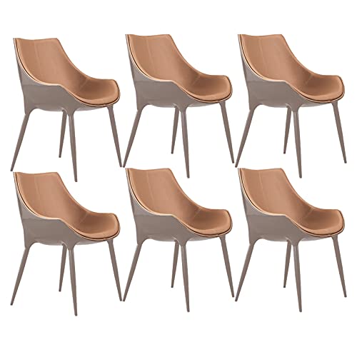 AMAZWI Moderne Küchenstühle, Wohnzimmerstühle, Esszimmerstühle, Leder, hohe Rückenlehne, gepolstert, weiche Sitzfläche, konische Stahlfüße, einfach zu montieren, 6 Stück von AMAZWI