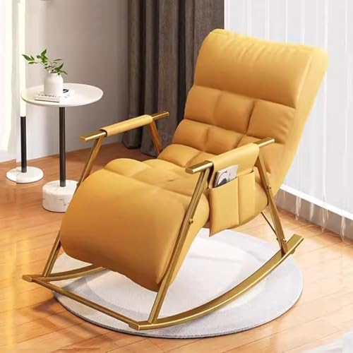 AMAZWI Moderner Balkon-Schaukelstuhl, Verstellbarer Liegegleiter, Freizeitkomfort, for Wohnzimmer, Außenterrasse, Lounge(Yellow,Gold Frame) von AMAZWI