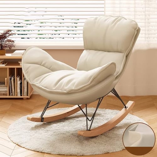 AMAZWI Moderner Bequemer Sofa-Schaukelstuhl Innenbereich Gepolsterter Loungesessel Kunstleder Mit Dickem Kissen for Lesen Und Nickerchen Stühle for Wohnzimmermöbel(Beige,No Footstool) von AMAZWI