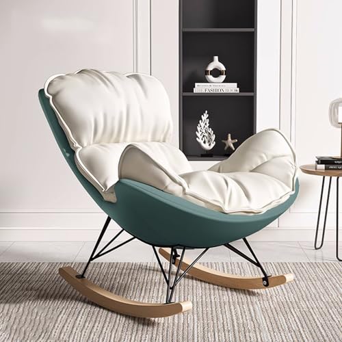 AMAZWI Moderner Bequemer Sofa-Schaukelstuhl Innenbereich Gepolsterter Loungesessel Kunstleder Mit Dickem Kissen for Lesen Und Nickerchen Stühle for Wohnzimmermöbel(Off-White+Cyan,No Footstool) von AMAZWI
