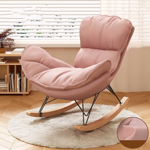 AMAZWI Moderner Bequemer Sofa-Schaukelstuhl Innenbereich Gepolsterter Loungesessel Kunstleder Mit Dickem Kissen for Lesen Und Nickerchen Stühle for Wohnzimmermöbel(Pink,No Footstool) von AMAZWI