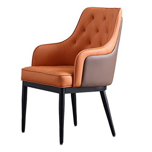 AMAZWI Moderner Esszimmerstuhl aus Nappaleder mit hoher Rückenlehne, gepolstert, weicher Sitz, Küchenstühle mit A3-Füßen aus Karbonstahl (orange) von AMAZWI