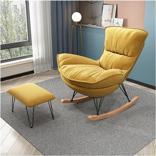 AMAZWI Moderner Schaukelstuhl mit Osmanischem Gepolstertem Ohrensessel mit Knopfleiste Und Fußstütze Schaukelstuhl for Wohnzimmer/Schlafzimmer Bequemer Beistellstuhl (Color : Yellow) von AMAZWI
