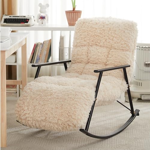 AMAZWI Moderner Schaukelstuhl mit Teddy-Polsterung,Stahlrahmen,Tragkraft 150 Kg Seitentasche,for Den Innenbereich, Kinderzimmer, Schlafzimmer, Wohnzimmer(Black Legs) von AMAZWI