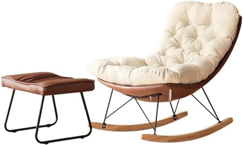 AMAZWI Moderner Wohnzimmerstuhl Balkonschaukelstuhl Mit Ottomane Freizeitschaukelstuhl Gepolsterter Sofastuhl(Brown) von AMAZWI