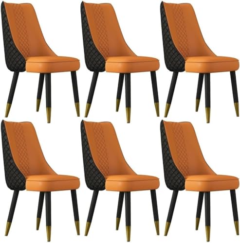 AMAZWI Modernes Esszimmerstuhl-Set Mikrofaser-Leder 6er-Set Lounge-Thekenstühle Küche Und Wohnzimmer Schreibtischstuhl mit Holzbeinen for Büro, Lounge, Esszimmer, Küche(Black+orange) von AMAZWI