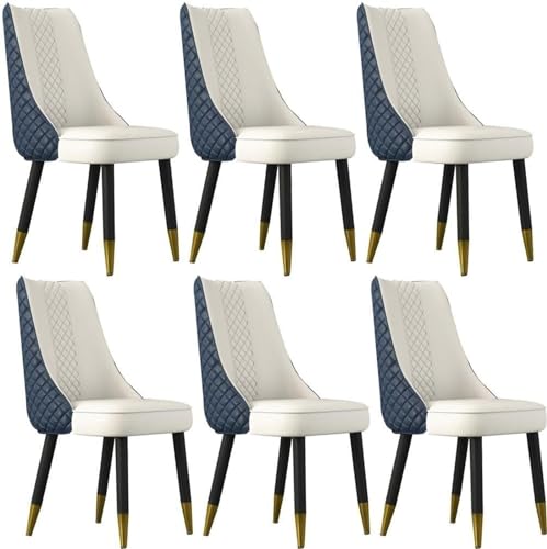 AMAZWI Modernes Esszimmerstuhl-Set Mikrofaser-Leder 6er-Set Lounge-Thekenstühle Küche Und Wohnzimmer Schreibtischstuhl mit Holzbeinen for Büro, Lounge, Esszimmer, Küche(Blue+beige) von AMAZWI