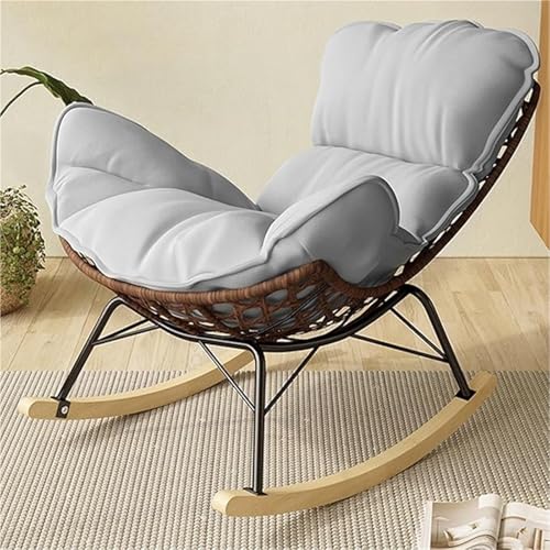AMAZWI Rattan-Schaukelstuhl Gepolsterter Liegestuhl Schaukelstuhl Terrasse Freien for Schlafzimmer, Wohnzimmer, Veranda, Garten, Terrasse, Rasen(Gray) von AMAZWI