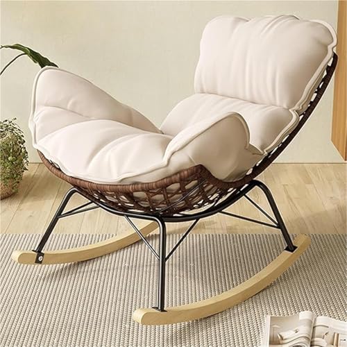AMAZWI Rattan-Schaukelstuhl Gepolsterter Liegestuhl Schaukelstuhl Terrasse Freien for Schlafzimmer, Wohnzimmer, Veranda, Garten, Terrasse, Rasen(Off White) von AMAZWI
