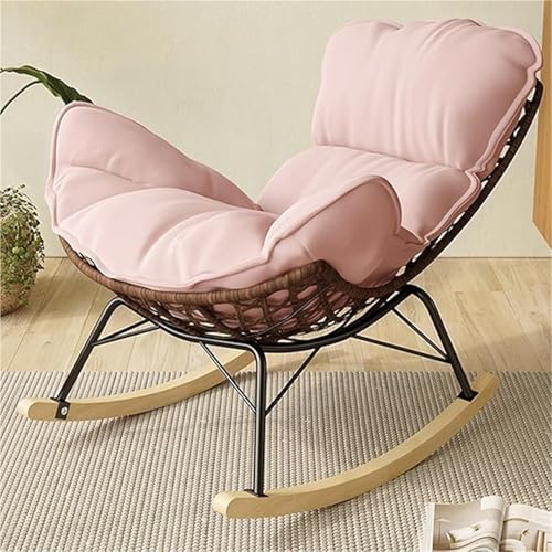 AMAZWI Rattan-Schaukelstuhl Gepolsterter Liegestuhl Schaukelstuhl Terrasse Freien for Schlafzimmer, Wohnzimmer, Veranda, Garten, Terrasse, Rasen(Pink) von AMAZWI
