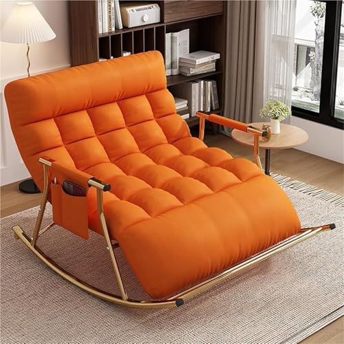 AMAZWI Schaukelstuhl Doppelschlafzimmer Schaukelstuhl Wohnzimmer Im Freien Moderner Loungesessel Balkon Mit Armlehnen Mit Seitentaschen(Orange,Goldpipe) von AMAZWI