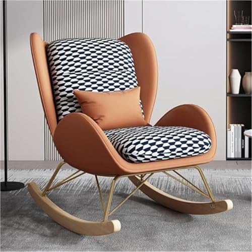 AMAZWI Schaukelstuhl Innenbereich Akzent-Schaukelstühle Gepolsterte Sofasessel Wohnzimmer, Bequemer Ruhesessel Schlafzimmer(Orange) von AMAZWI