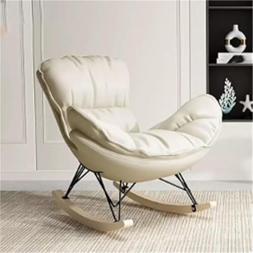 AMAZWI Schaukelstuhl Innenbereich Bequemer Stuhl Schlafzimmer Gleitsessel mit Gepolstertem Kissen for Lesen Im Wohnzimmer Und Im Home Office(Off White) von AMAZWI