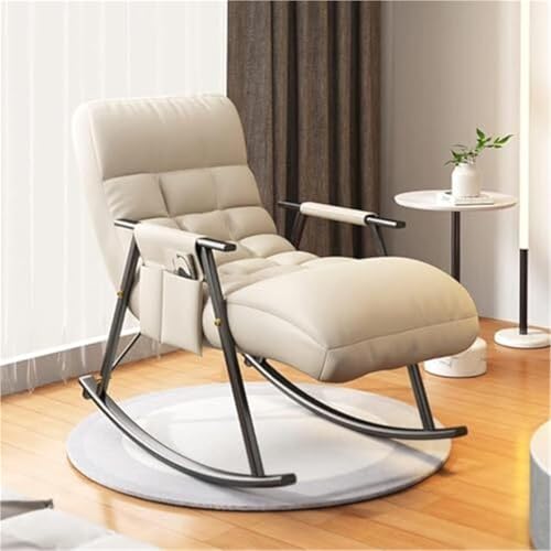 AMAZWI Schaukelstuhl Wohnzimmer-Schlafzimmer-Relaxsessel Bequemer Technischer Stoff Mit Seitentaschen(Beige) von AMAZWI