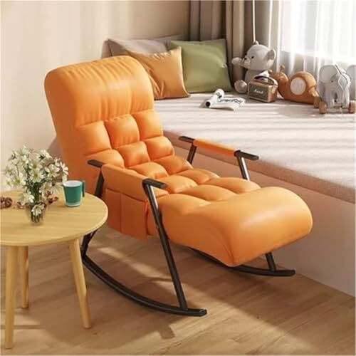 AMAZWI Schaukelstuhl Wohnzimmer-Schlafzimmer-Relaxsessel Bequemer Technischer Stoff Mit Seitentaschen(Orange) von AMAZWI