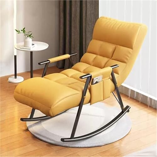 AMAZWI Schaukelstuhl Wohnzimmer-Schlafzimmer-Relaxsessel Bequemer Technischer Stoff Mit Seitentaschen(Yellow) von AMAZWI