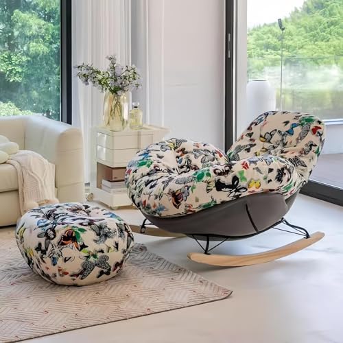 AMAZWI Schaukelstuhl mit Ottomane Bequemer Lesesessel Übergroßer Liegestuhl Gepolsterte Akzentstühle, for Wohnzimmer Und Schlafzimmer(H3) von AMAZWI