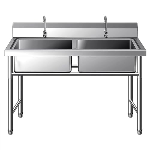 AMAZWI Unabhängige Küchenspüle aus Edelstahl, kommerzielle Spüle, geeignet für Outdoor-Garage (120 x 70 x 80 cm) von AMAZWI