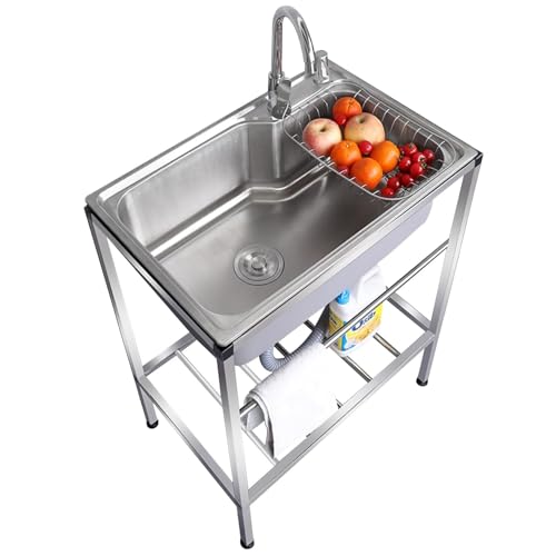 AMAZWI Unabhängiges Bewegliches Spülbecken Verdickter Edelstahl mit Ständer for Küche, Zuhause Restaurant Wäscherei Garage Außenbereich AMAZWI Unabhängiges Bewegliches Spülbecken Verdickter Edelstahl mit Ständer for Küche, Zuhause Restaurant Wäscherei Garage Außenbereich von AMAZWI