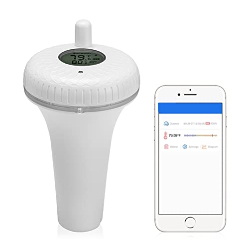 Poolthermometer Schwimmbad schwimmendem Thermometer IBS-P01B Bluetooth IPX7 Badewanne Spa Whirlpool Fischteiche Temperaturmessmesser für Außen- und Innenschwimmbäder, Spas, Whirlpools von AMAZWI