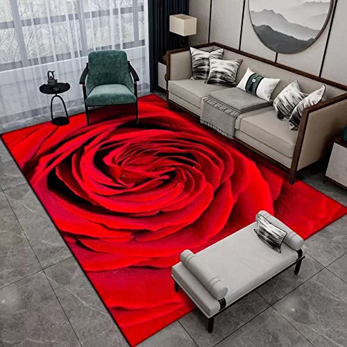AMBATTERY 120X180cm Teppich Rote Blumen Große Teppiche Für Wohnzimmer Rote Rosen 3D Teppich,Wohnzimmer Teppich,Jungen Teppiche Für Schlafzimmer,Esszimmer Teppiche von AMBATTERY