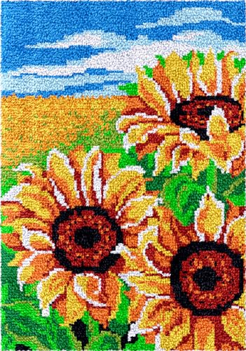 AMBATTERY Blumen Knüpfteppich Sonnenblumen-Diy-Stickkissenteppich, Unfertiges Häkelteppich-Set Mit Vordruck, Riegelhaken-Kits Für Anfänger Und Erwachsene 35x46in von AMBATTERY