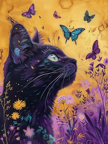 AMBATTERY DIY Handarbeit Setanime Katze Tier Und Schmetterling Knüpfteppich Zum Selber Knüpfen Erwachsene Anfänger Knüpfen Set Kissen Knüpfkissen Mit Vordruck Handarbeit Kit 21x29in von AMBATTERY