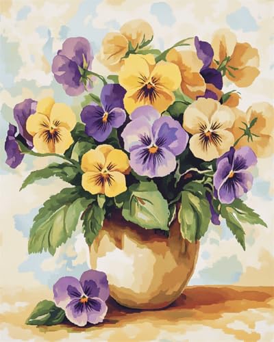 AMBATTERY DIY Handarbeit Setbunte Stiefmütterchen Blumen In Der Vase Knüpfteppich Zum Selber Knüpfset Knüpfen Set 3D Teppich Tapisserie Set Für Erwachsene Anfänger Geschenk Latch Hook Kit 35x46in von AMBATTERY