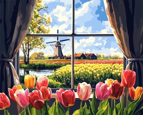 AMBATTERY DIY Handarbeit Setfarbenfrohe Blumenfeldlandschaft Knüpfen Set Erwachsene Vorgedruckt Teppich Knüpfsets Latch Hook Kit Selbst Handarbeit Set Für Erwachsene Anfänger 35x46in von AMBATTERY