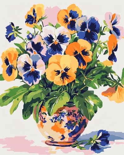 AMBATTERY DIY Knüpf-Sets Teppich Bunte Stiefmütterchen Blumen In Der Vase Knüpfen Set Erwachsene Vorgedruckt Teppich Knüpfsets Latch Hook Kit Selbst Handarbeit Set Für Erwachsene Anfänger 35x46in von AMBATTERY