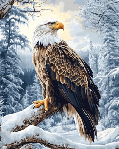 AMBATTERY DIY Knüpf-Sets Teppich Cartoon Schneewaldlandschaft Und Adler Knüpfset Mit Werkzeug Latch Hook Kit Knüpfteppich 3D Knüpfmatte Zum Selber Knüpfen Teppich Für Erwachsene Oder Anfänger 35x46in von AMBATTERY
