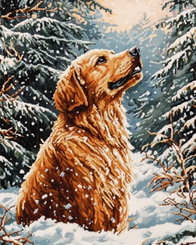 AMBATTERY DIY Knüpf-Sets Teppich Golden Retriever Hund Im Schnee Knüpfteppich Für Erwachsene Zum Selber Knüpfen，DIY Knüpfsets Kreuzstich Teppich Set Mit Werkzeug Latch Hook Kit 31x63in von AMBATTERY