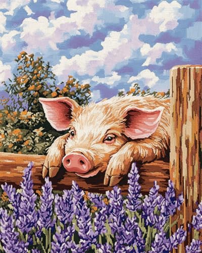AMBATTERY DIY Knüpf-Sets Teppich Schwein Und Lavendel Knüpfset Mit Werkzeug Latch Hook Kit Knüpfteppich 3D Knüpfmatte Zum Selber Knüpfen Teppich Für Erwachsene Oder Anfänger 21x29in von AMBATTERY