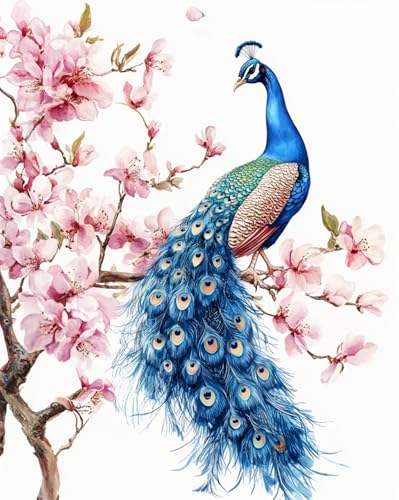 AMBATTERY DIY Knüpfen Set Erwachsene Pfau Und Blumenbaum Knüpfteppich Set Vorgedruckt Gross，Bedruckter Leinwand Teppich Knüpfen Sets Für Erwachsene Knüpfhaken Kissen 31x63in von AMBATTERY