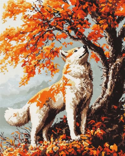AMBATTERY DIY Knüpfkissen Akita-Hundetier Und Großer Baum Knüpfteppich Set Erwachsene Groß Knüpfsets Latch Hook Kit Selbst Knüpfen Für Farbmuster Vorbedruckt 31x45in von AMBATTERY
